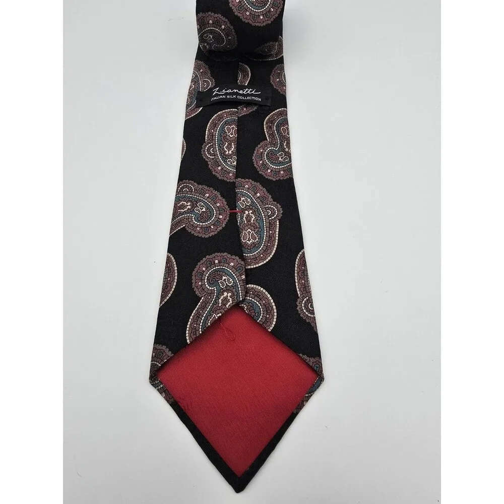 Zianetti Mens Silk Tie Paisley Black Red Brown Teal Made in USA Italian Fabric